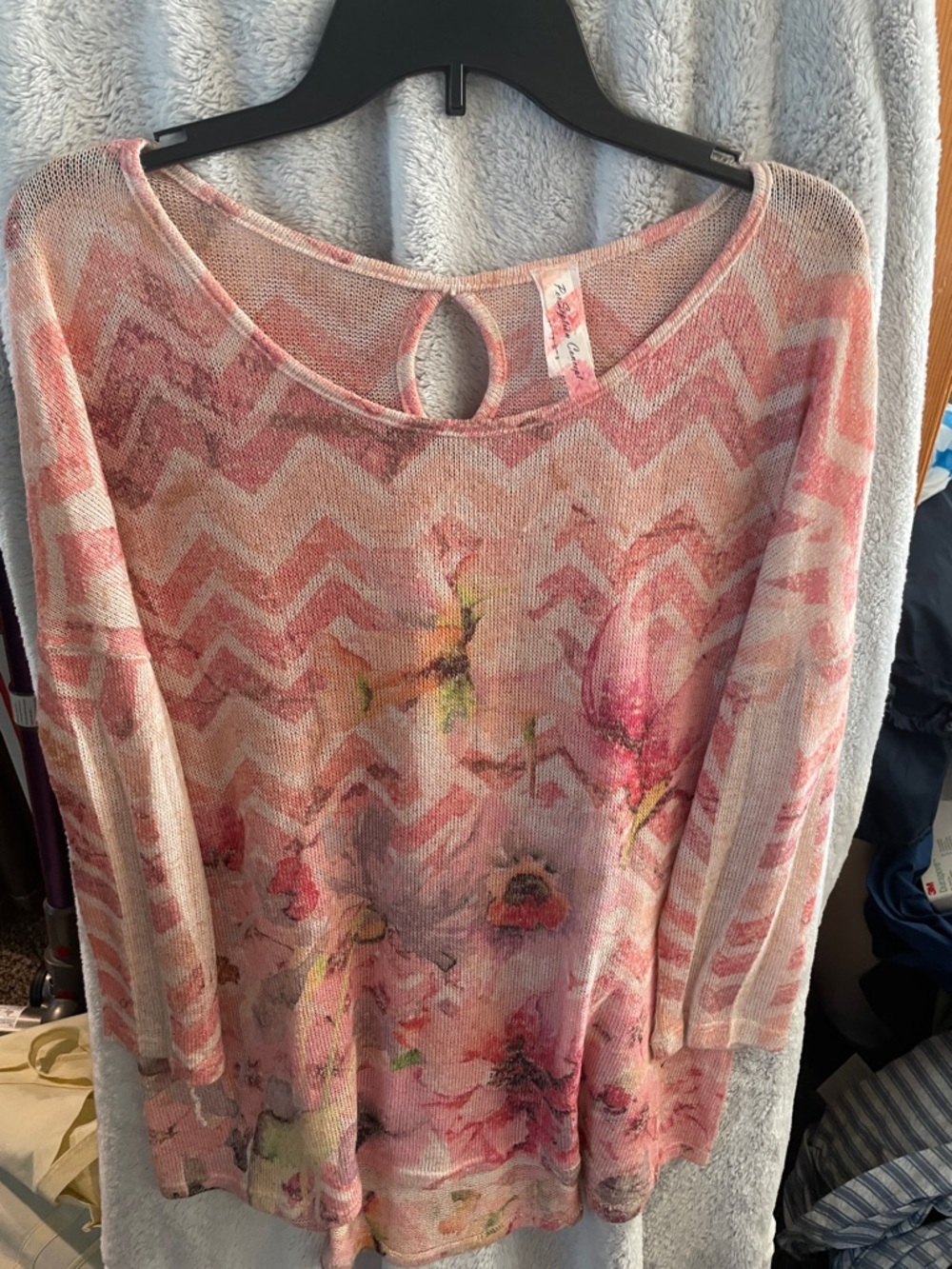 Perseption Coral Pink Floral Knit Top